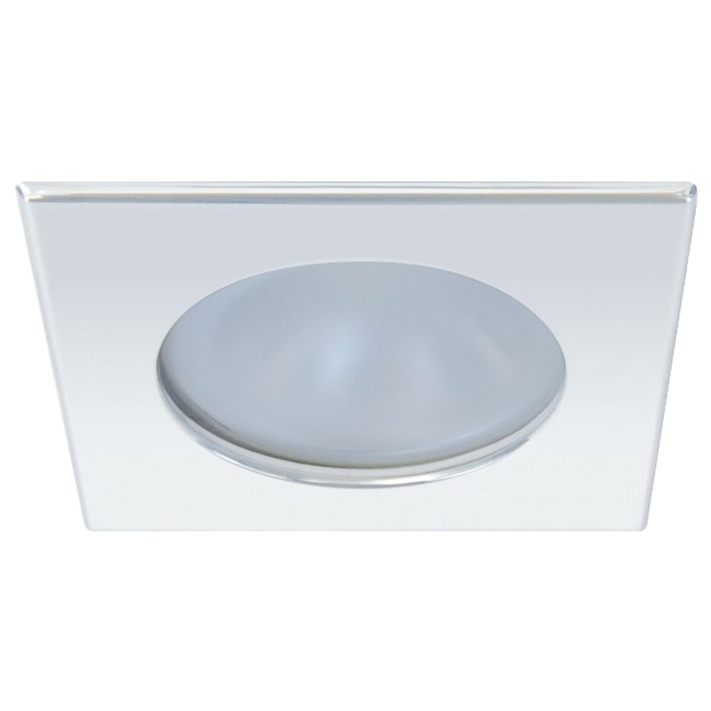 Downlight LED Quick Blake XP - 6W, IP66, montaje con muelles - Marco cuadrado de acero inoxidable, luz blanca cálida redonda