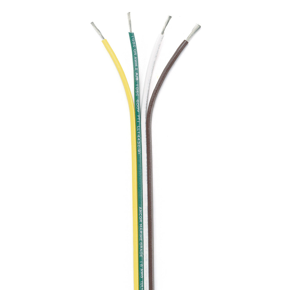 Cable Ancor plano, 16/4 AWG, marrón/verde/blanco/amarillo, 30,5 m