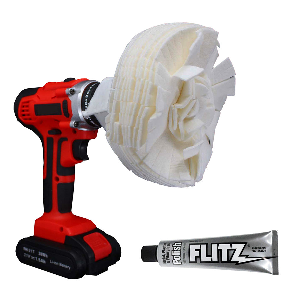 Flitz Buff Ball - Extra grande de 7" - Blanca con tubo de 50g de pulimento Flitz