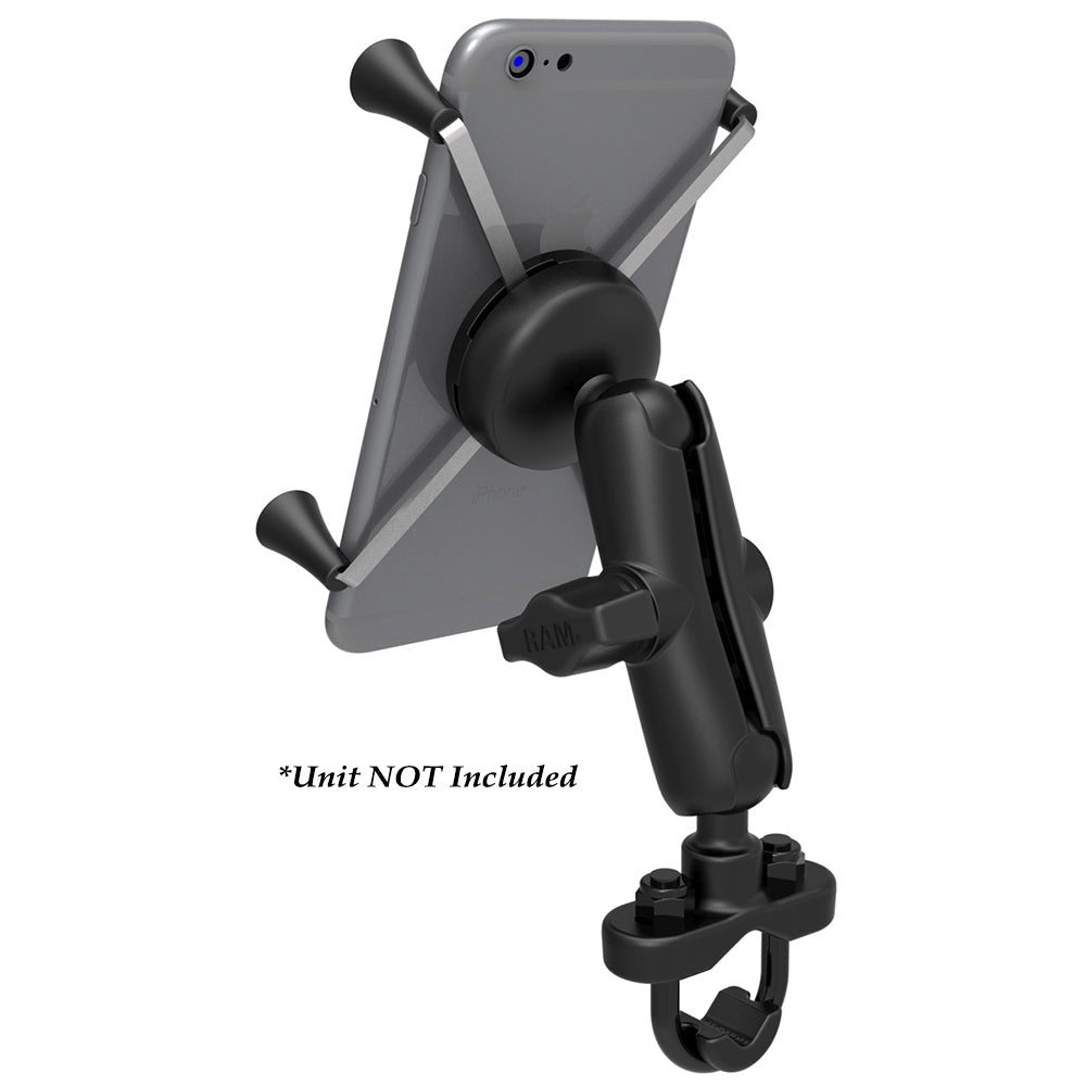 Soporte para manillar RAM Mount con base de perno en U recubierto de zinc y cuna universal X-Grip® para teléfonos grandes/phablets
