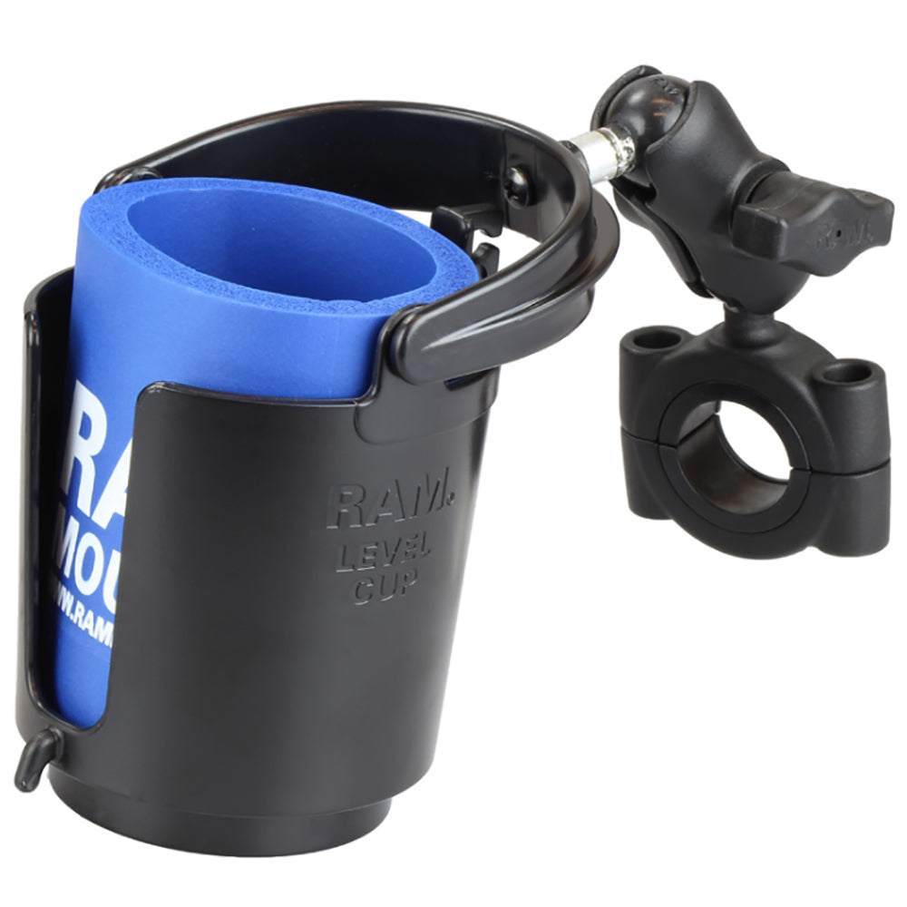 RAM Mount Torque™ 1-1/8" - 1-1/2" Diameter Handlebar/Rail Base w/B Size 1" Ball, Short Arm & Level Cup™