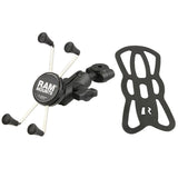 Base de montaje RAM® Torque™ para riel pequeño de 3/8" - 5/8" de diámetro con bola de 1", brazo corto y X-Grip® para teléfonos grandes