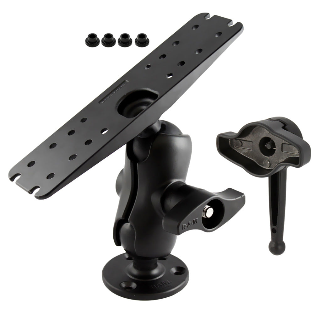 Soporte de bola Ram Mount tamaño D de 2.25" con placa rectangular de 11" x 3", placa redonda de 3.68" y llave Hi-Torq™