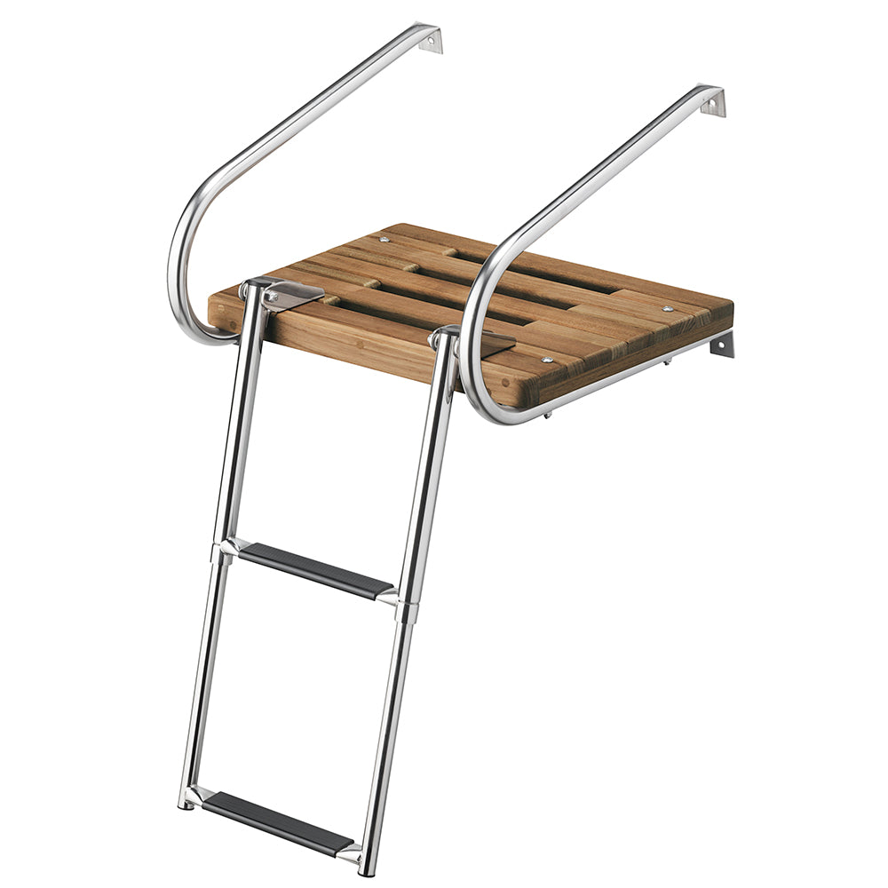 Plataforma de baño de teca Whitecap con escalera telescópica de 2 peldaños para embarcaciones con motores intraborda/fueraborda