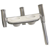 Soporte triple para cañas con compensación de tigre con portavasos - Babor - Aluminio pulido