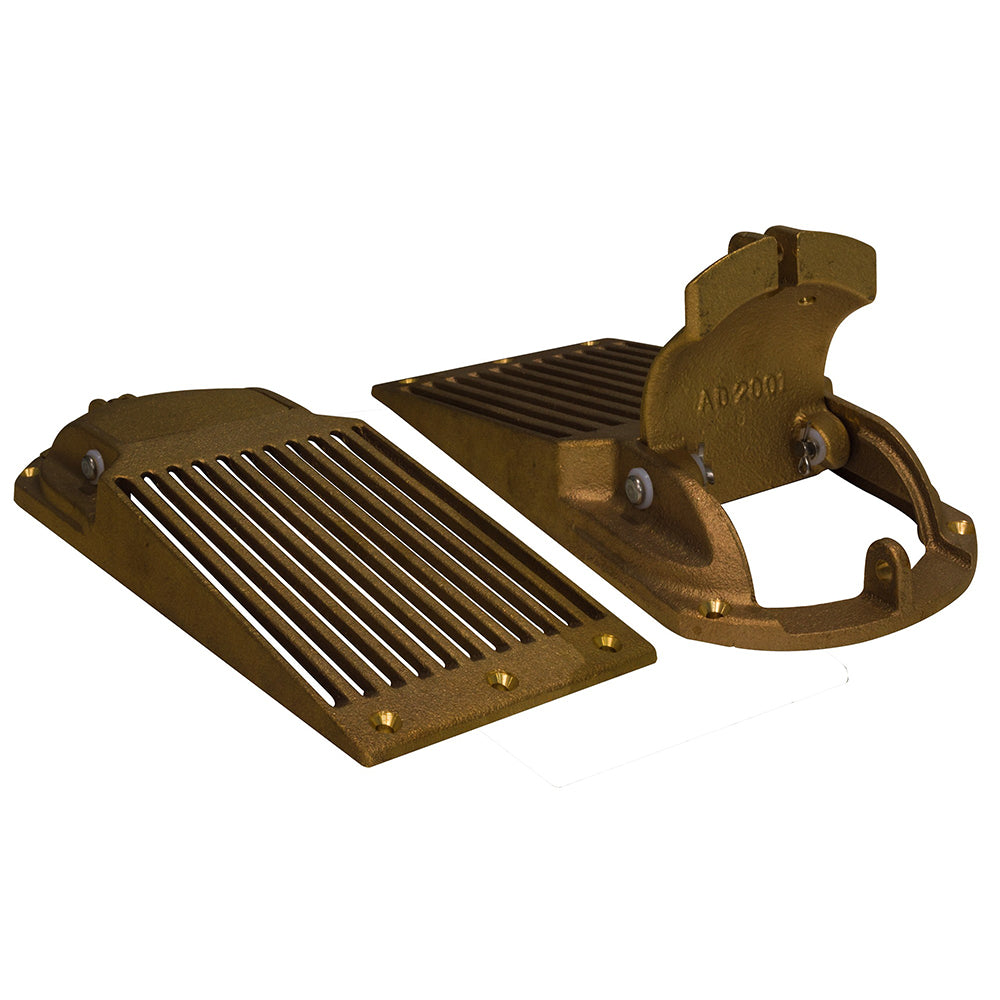 Colador de casco ranurado de bronce GROCO con puerta de acceso para pasacascos de hasta 1-1/4"