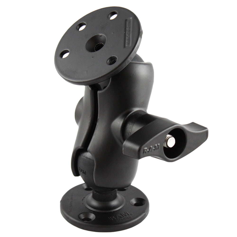 Soporte de bola RAM Mount tamaño D de 2.25" con 2 placas redondas de 3.68" y brazo de doble zócalo de longitud corta