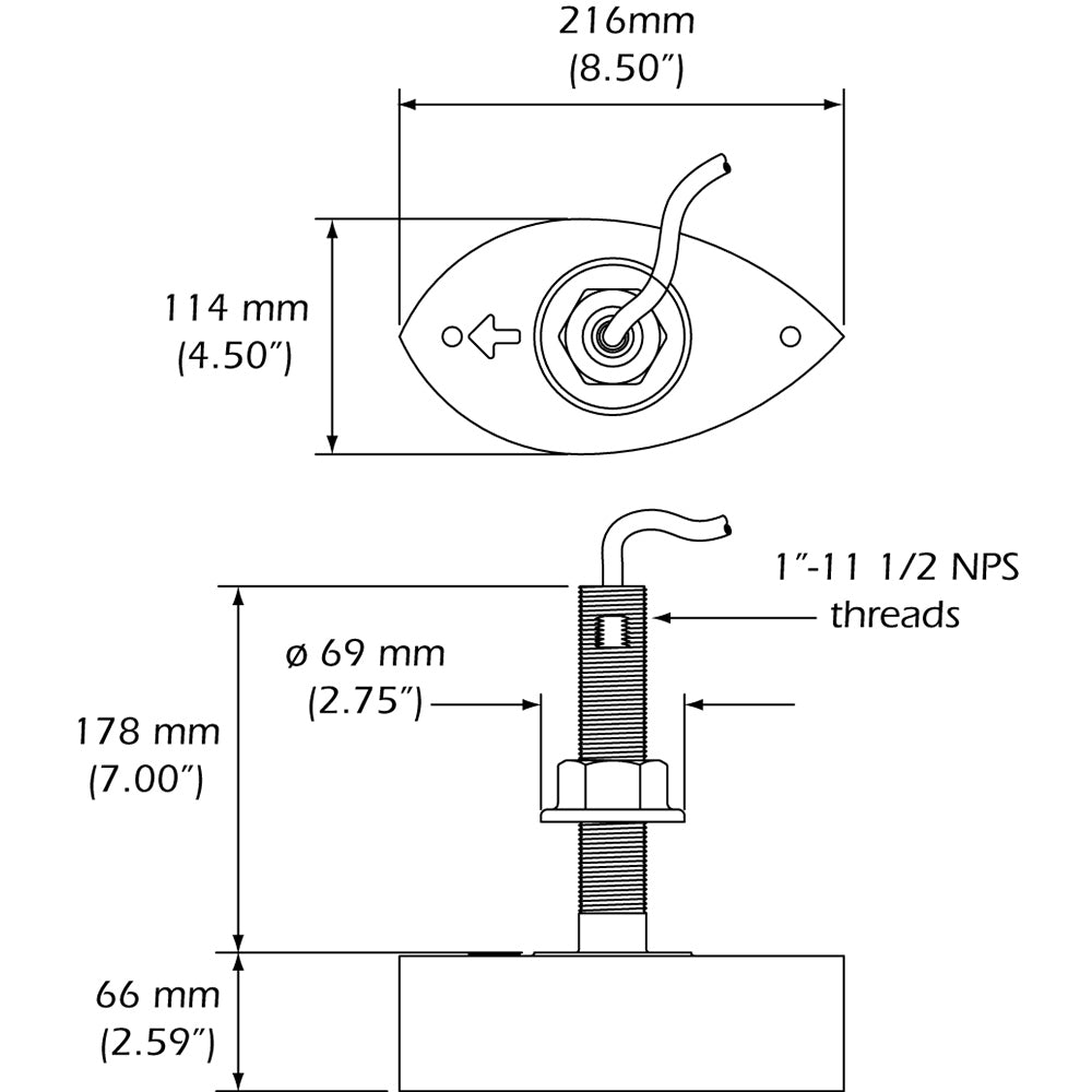 Transductor pasacasco de acero inoxidable Furuno 556TID-HDD SS260 con temperatura y bloque de carenado - 10 pines