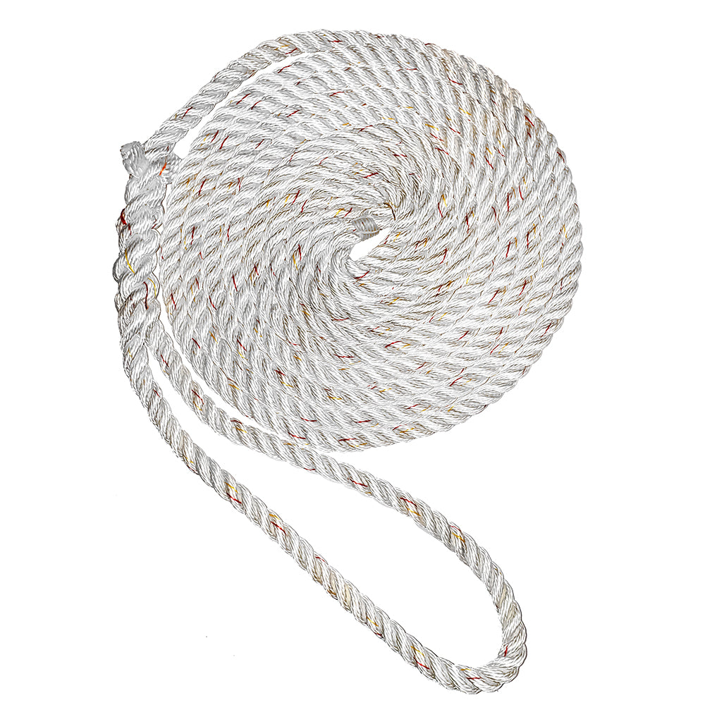 Cabo de amarre New England Ropes Premium de 3 cordones, 5/8" - Blanco con marcador - 15'