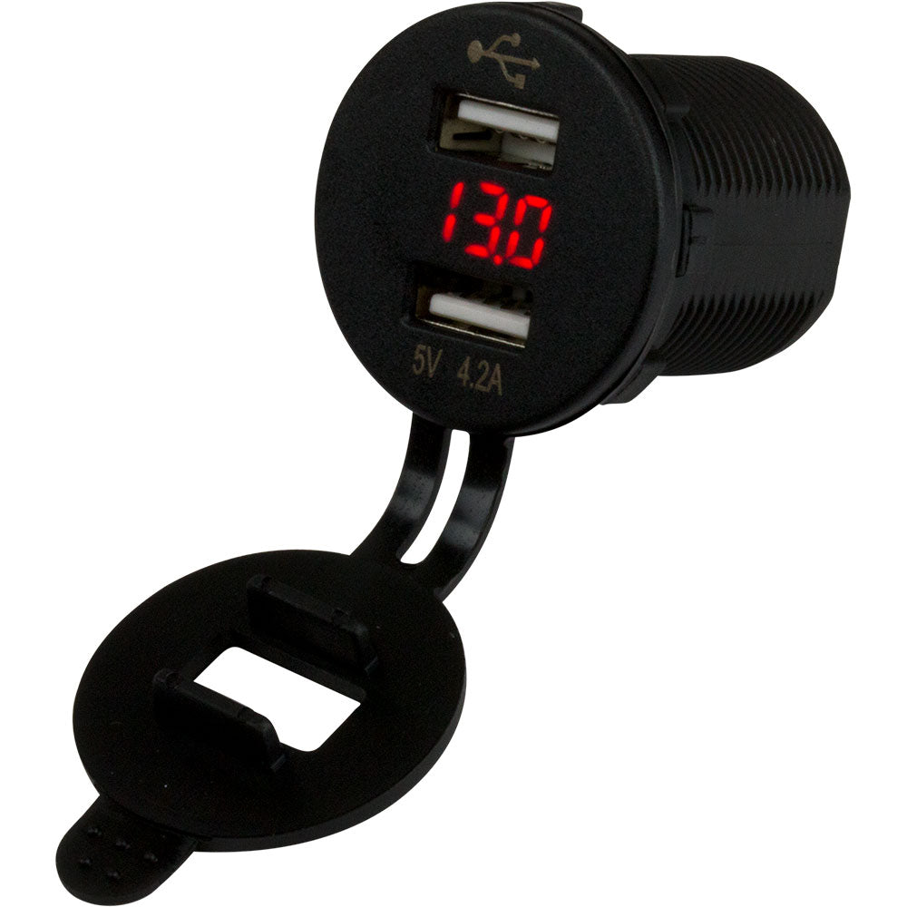 Toma de corriente doble USB/voltímetro Sea-Dog con pantalla oculta