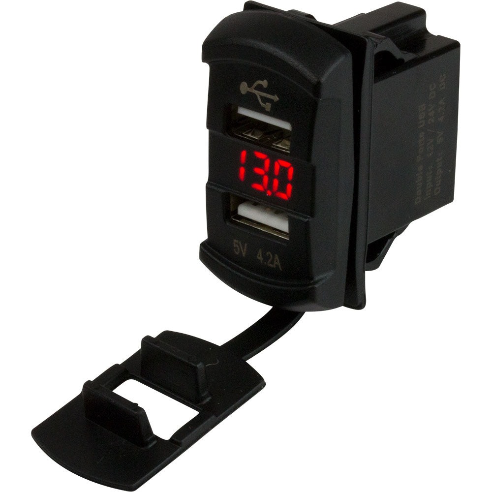 Voltímetro tipo interruptor basculante de doble USB Sea-Dog con pantalla oculta
