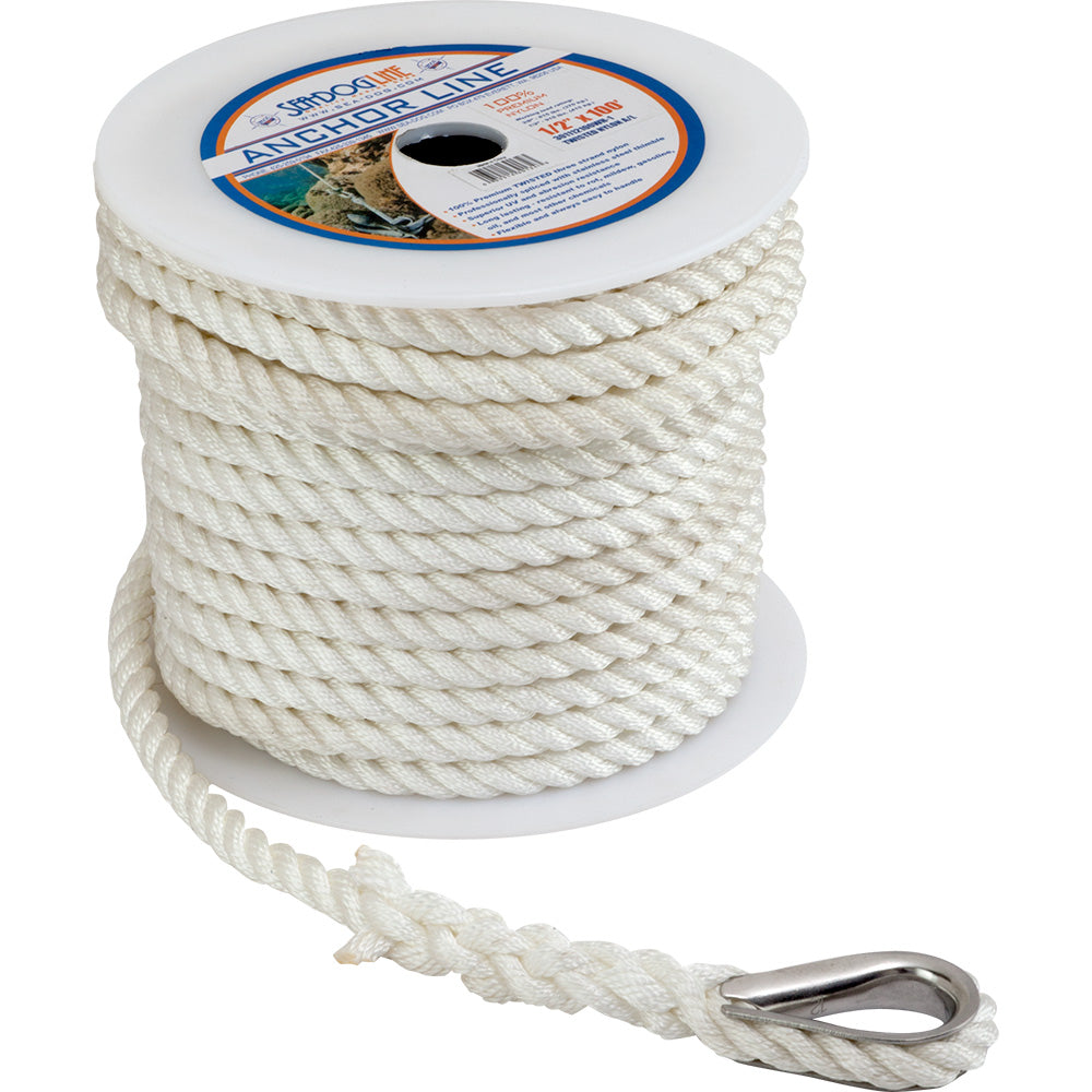 Cabo de ancla trenzado Sea-Dog 3/8" x 60' - Blanco