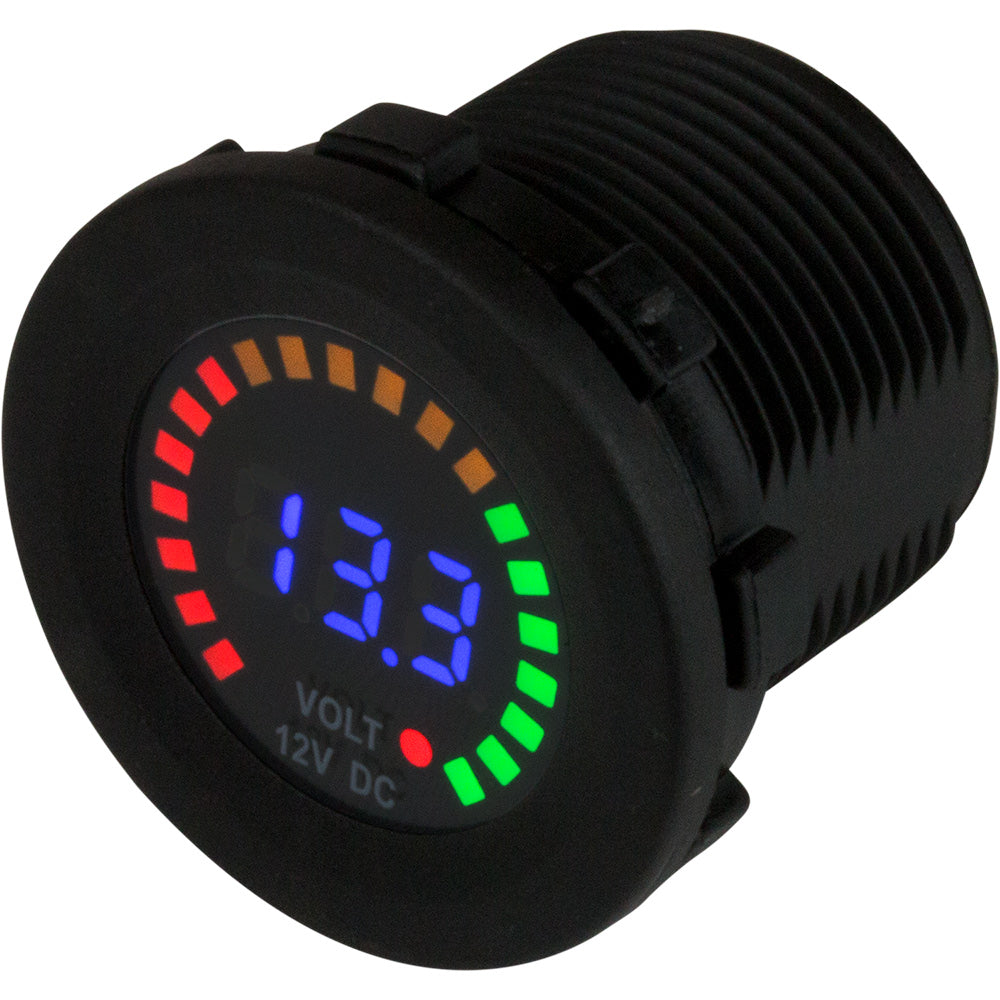 Medidor de Voltaje Redondo Sea-Dog CC - 5V-15V con Dial de Arcoíris