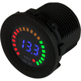 Medidor de Voltaje Redondo Sea-Dog CC - 5V-15V con Dial de Arcoíris