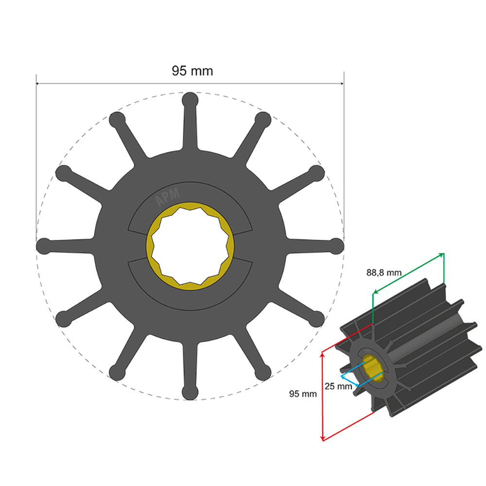 Kit de impulsor premium Albin Group 95 x 25 x 88,8 mm - 12 álabes - Inserto estriado