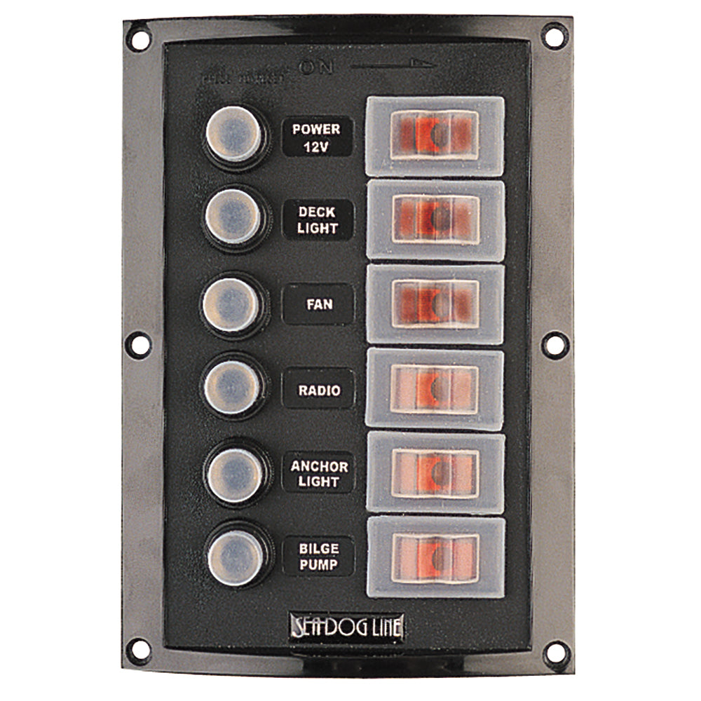 Panel de disyuntores con protector contra salpicaduras Sea-Dog - 6 circuitos