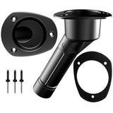 Portacañas y vaso de plástico serie Mate de 30° cerrado con tapa ovalada para kayaks - Negro