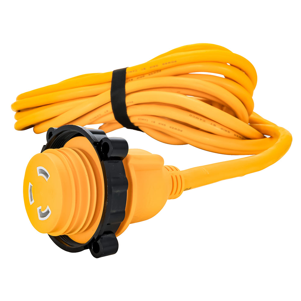 Cable de extensión náutico Camco Power Grip de 30 amperios - Adaptador de 50' con bloqueo macho/hembra