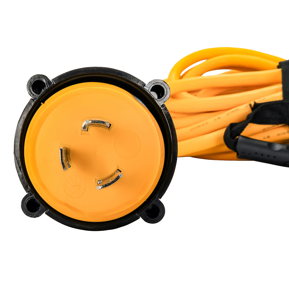 Cable de extensión náutico Camco Power Grip de 30 amperios - Adaptador de 50' con bloqueo macho/hembra