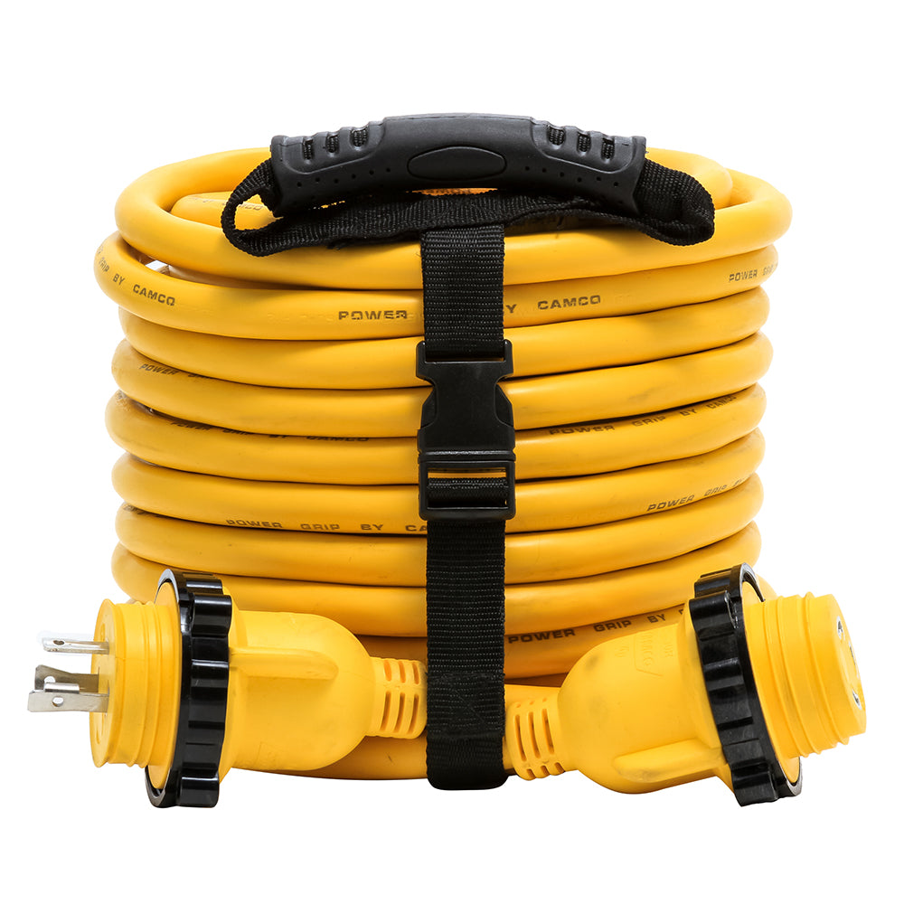 Cable de extensión náutico Camco Power Grip de 30 amperios - Adaptador de 50' con bloqueo macho/hembra
