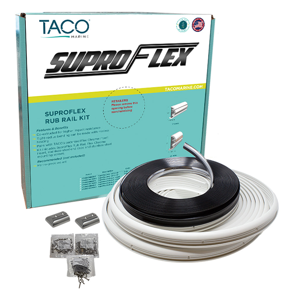 Kit de riel de protección (rub rail) TACO SuproFlex - Blanco con inserto de cromo flexible - 1.6" Al x .78" An x 60' L