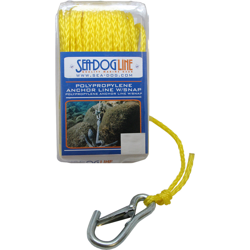 Cabo de fondeo de polipropileno Sea-Dog con mosquetón - 1/4" x 50' - Amarillo
