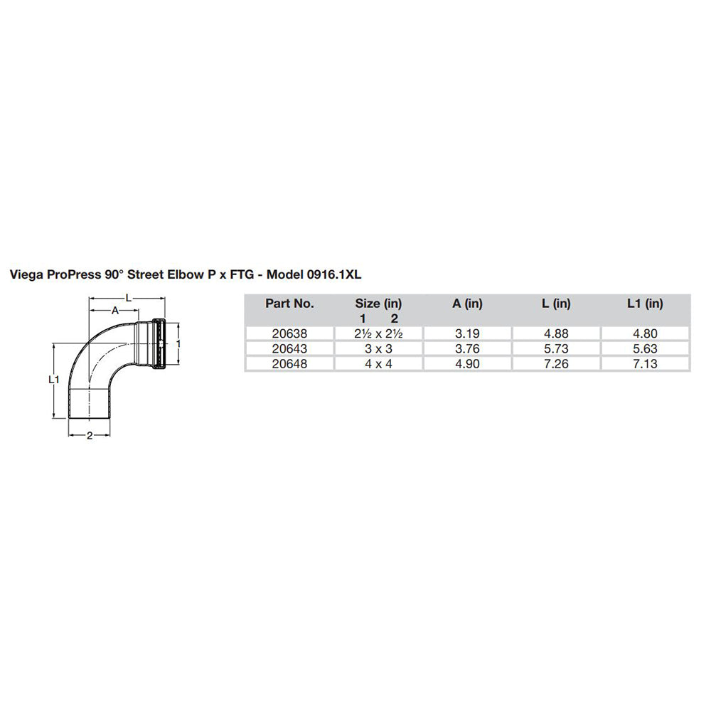 Codo de cobre Viega ProPress de 2-1/2" a 90° - Conexión Street/Press - Tecnología Smart Connect