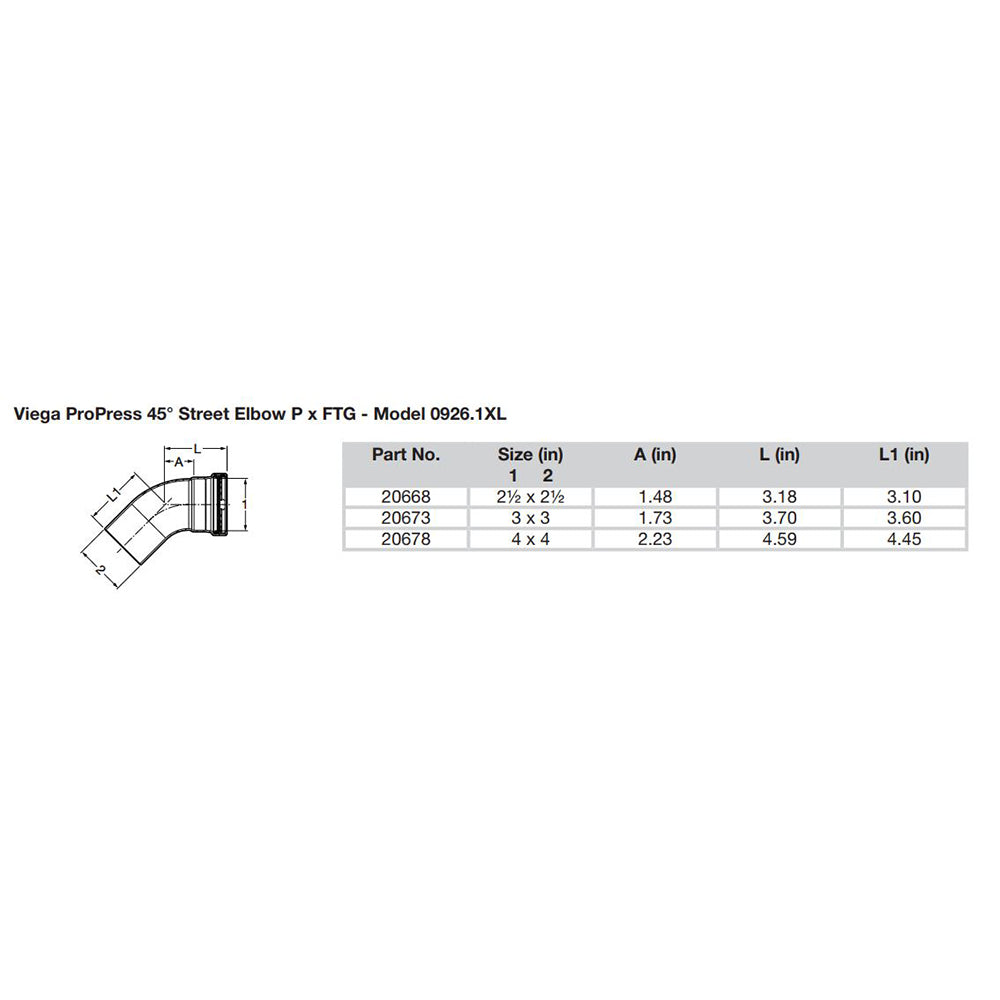 Viega ProPress - Codo de cobre de 2-1/2" a 45° - Conexión Street/Press - Tecnología Smart Connect