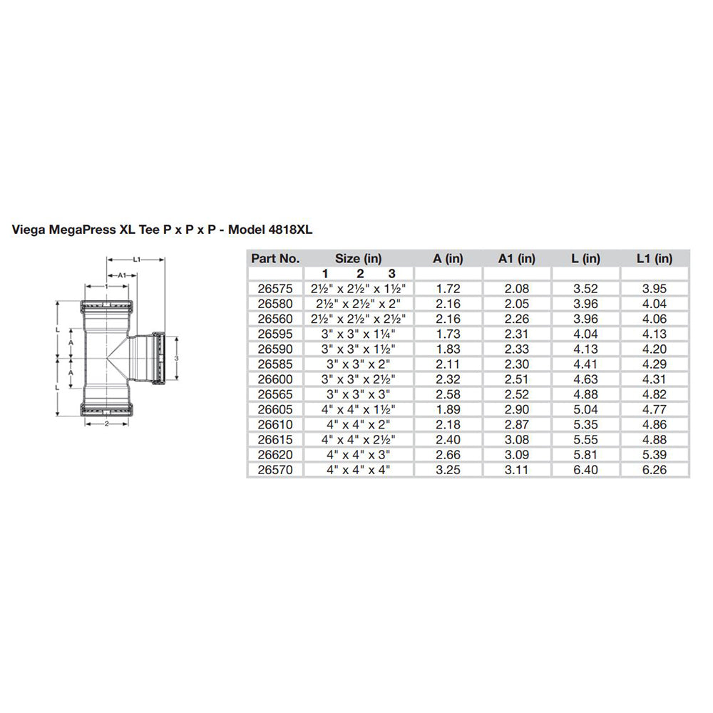 Viega MegaPress 3" Tes de acero al carbono con FKM - Triple conexión de prensado - Tecnología Smart Connect