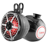 Torre de wakeboard DS18 HYDRO de 8" compacta con luz RGB - 375W - Fibra de carbono negra