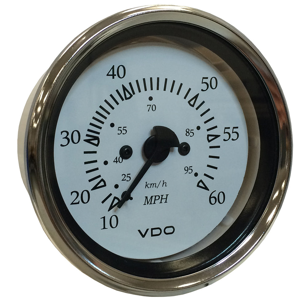 Velocímetro de pitot VDO Cockpit Marine 85 mm (3-3/8") - 0 a 60 MPH - Esfera blanca/Bisel cromado