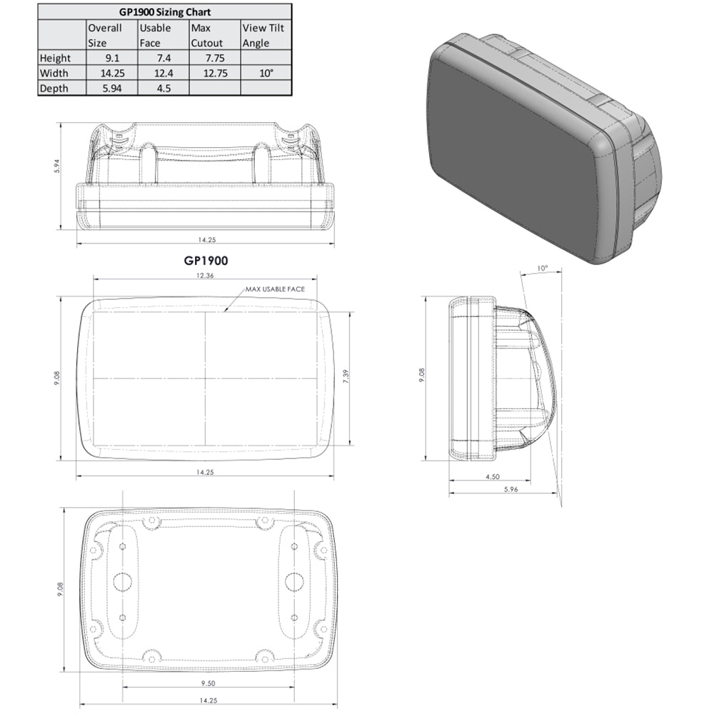 NavPod SailPod precortado para Garmin echoMAP Plus 92sv, 93sv, 94sv y 95sv para soporte de 9.5″ de ancho