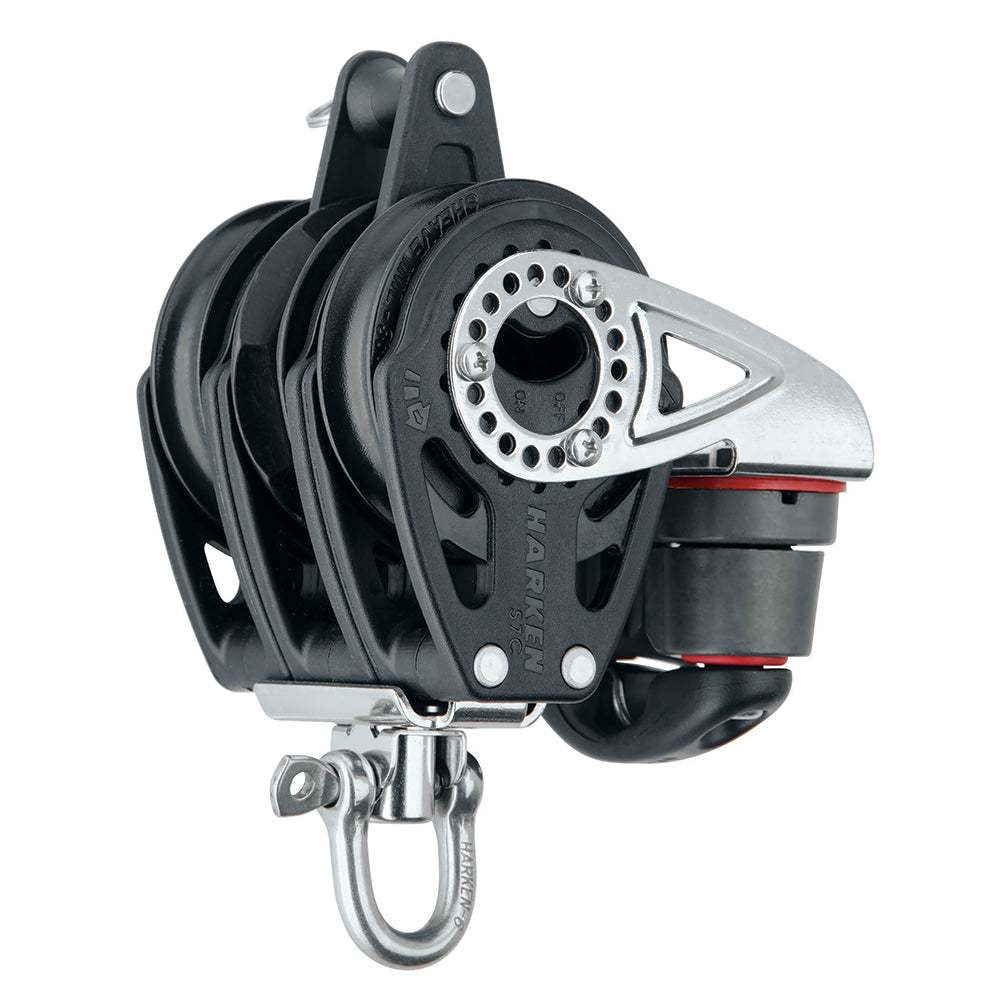 Polea triple Carbo de 57 mm Harken - Giratoria, con arraigo y cornamusa