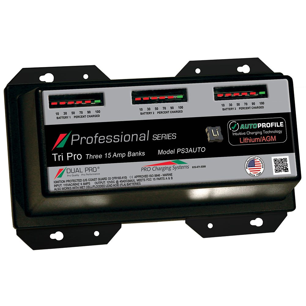 Cargador de baterías de litio/AGM de 3 bancos Dual Pro PS3 Auto 15A