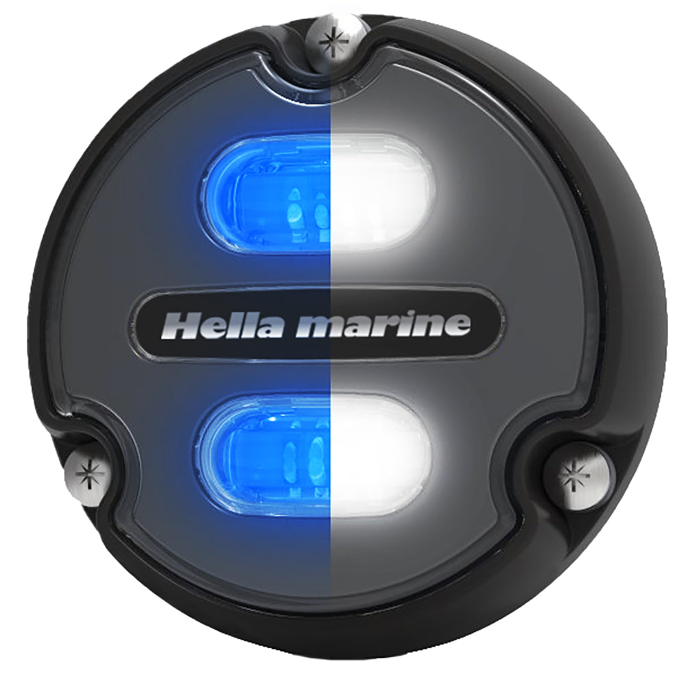 Luz subacuática Hella Marine Apelo A1 azul/blanca - 1800 lúmenes - Carcasa negra - Lente color carbón