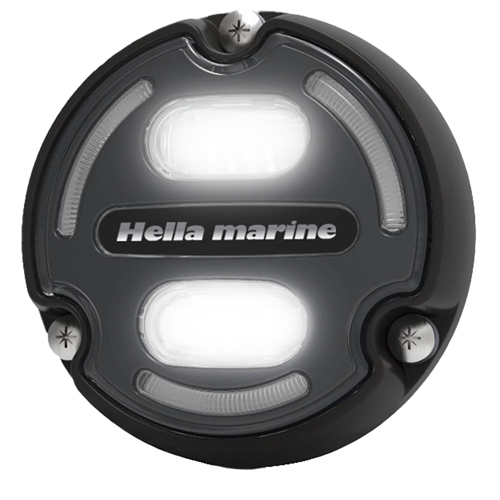 Luz subacuática Hella Marine Apelo A2 azul/blanca - 3000 lúmenes - Carcasa negra - Lente color carbón con iluminación de borde
