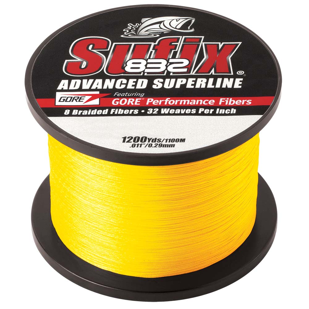 Línea trenzada Sufix 832® Advanced Superline® - 20 lb - Amarillo de alta visibilidad - 1200 yardas