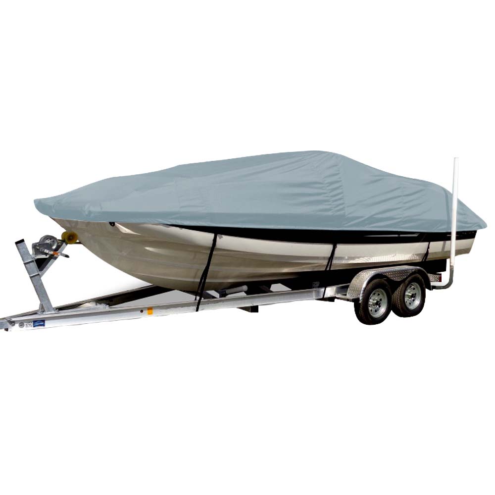 Funda para lancha Carver Sun-DURA® de diseño ajustable para embarcaciones tipo deck con motor intraborda/fueraborda de 21.5' y rieles bajos - Gris
