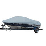 Funda para embarcación Carver Sun-DURA® de ajuste estilizado para lanchas de motor intraborda con casco en V de 23.5' (incluye estilo europeo) con parabrisas y pasamanos de proa - Gris