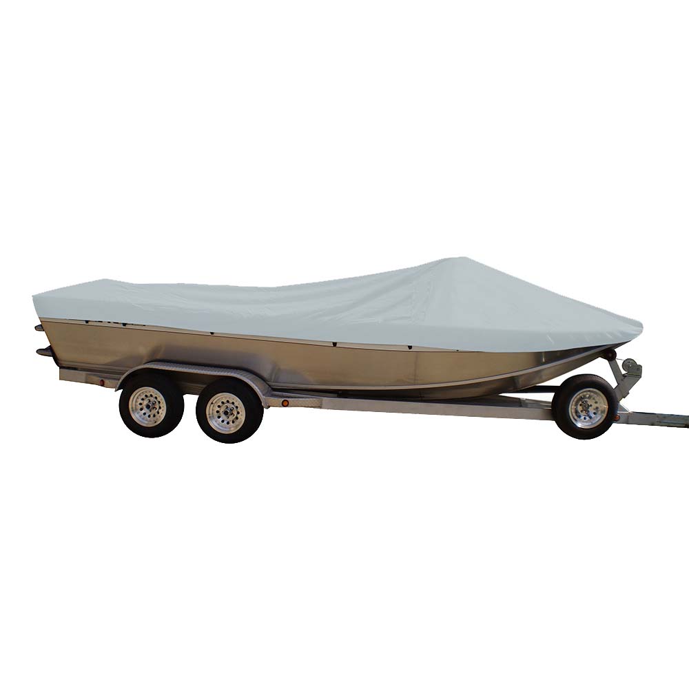 Funda para embarcación Sun-DURA® de ajuste estilizado para lanchas de aluminio con motor intraborda de 19.5 pies con parabrisas delantero elevado - Gris