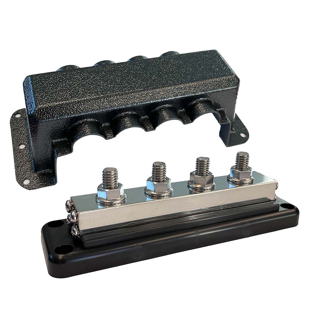 Barra colectora Victron 600A 4P y cubierta, 4 terminales de 3/8" más 4 terminales M8