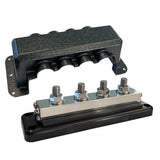 Barra colectora Victron 600A 4P y cubierta, 4 terminales de 3/8" más 4 terminales M8