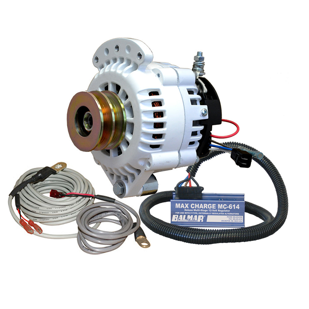 Alternador Balmar 120 AMP 12V con montaje de pie simple de 1-2", polea doble en V, regulador y sensor de temperatura