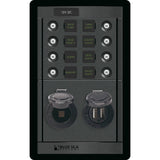 Blue Sea 1498 - Panel 360 - Panel de 8 posiciones de 12 V con doble USB y toma de 12 V