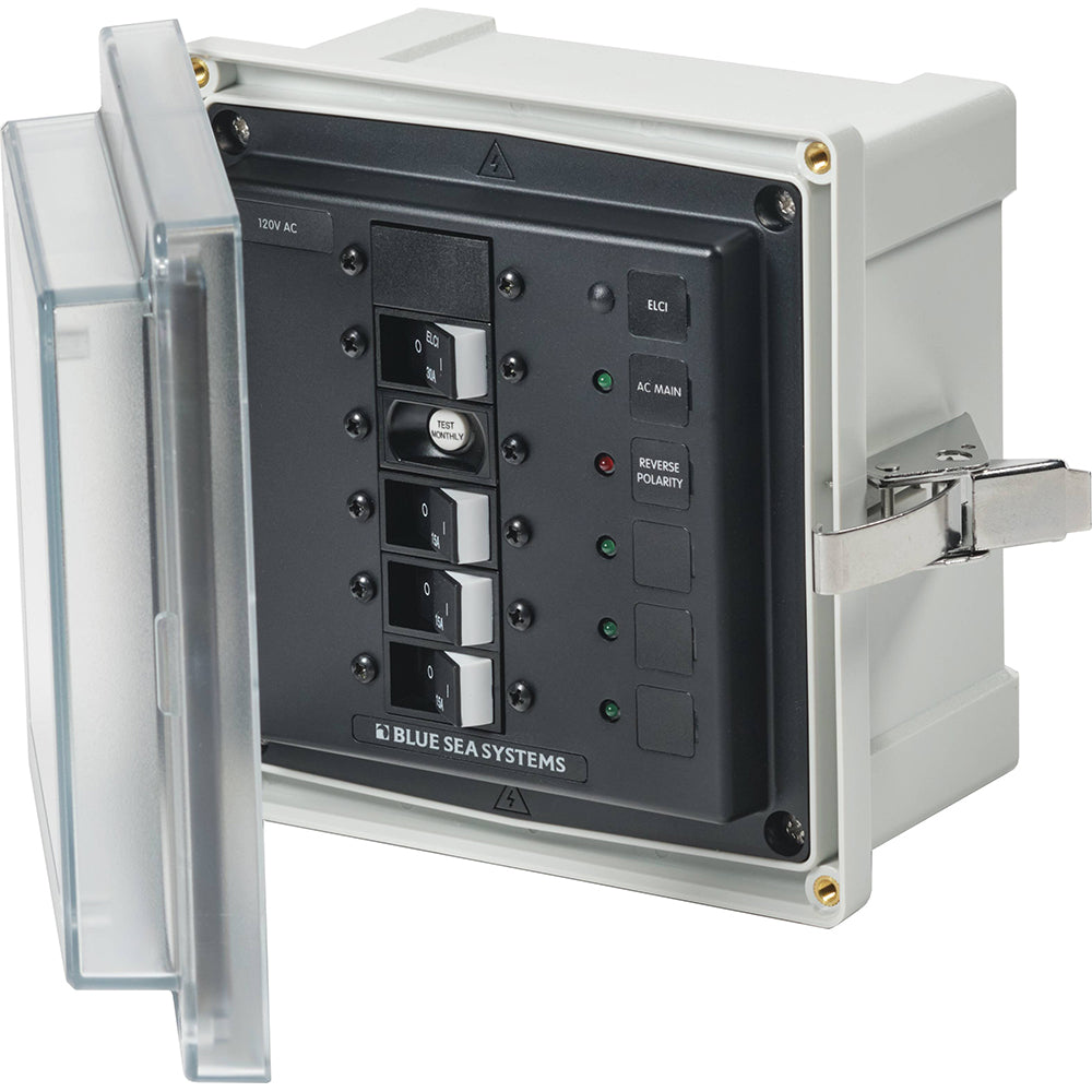 Blue Sea 3128 - Gabinete de panel SMS con ELCI (30A) y 3 circuitos derivados (15A) - 120V CA