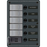 Blue Sea 8121 - Panel de interruptores Contura de 5 posiciones con cargadores USB duales - 12/24V CC - Negro