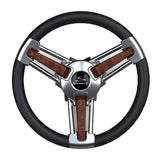 Volante Schmitt Marine Burano de 14" con eje cónico de 3/4", poliuretano tipo madera, radios de acero inoxidable, incluye tuerca y tapa central