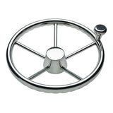 Timón Schmitt Marine 170 tipo Destroyer de 5 radios, 15.5", acero inoxidable con agarre de dedos, eje cónico de 3/4" y pomo