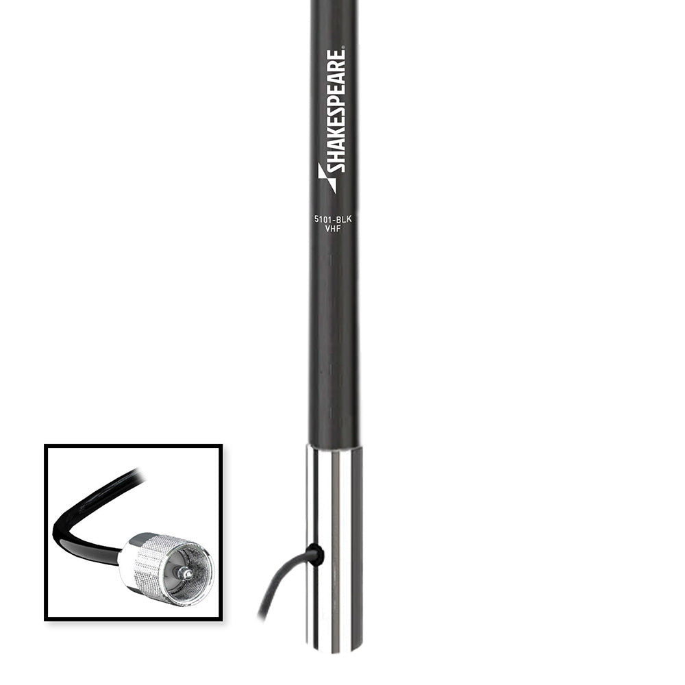Antena VHF clásica Shakespeare 5101 de 8’ con cable RG-58 de 15' - Negra