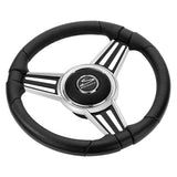 Volante Schmitt Marine PU30 de 14" - Tapa cromada e insertos en los radios - Radios negros - Eje cónico de 3/4"